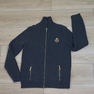 Ralph Lauren Fully Ziped Gray Cable Knit Sweater Women Size M